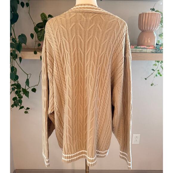 ASOS Cable Knit Oversized V-Neck Sweater Beige Large Preppy Chic Grandmacore - Picture 2 of 6